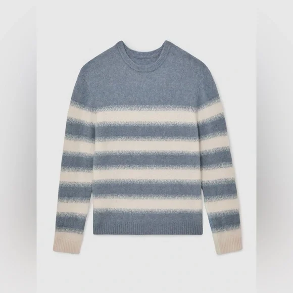 NWT REISS Piers Wool-Alpaca Blend Stripe Jumper in Soft Blue/White